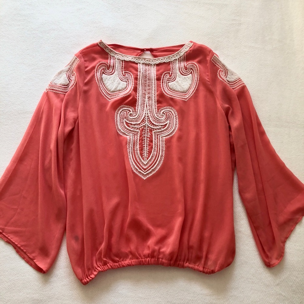 Coral Blouse With White Detail